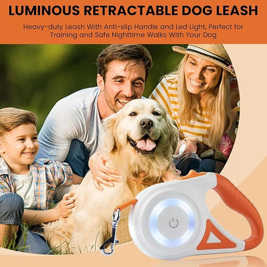 Best Dog Supplies Luminous Retractable Dog Leash with Front Safety Led Light - 5M/16ft 360°Tangle-Free Training Leash for Ultimum Freedom with Anti Slip Handle Dogs & Cats - Orange