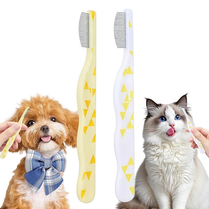 2Pcs Ear Stain Remover Comb Gentle Eye & Face Grooming Tool for Small Dogs Cats Fine Tooth Rounded Tips Ergonomic Grip Pet Tear Crust Eye Booger Flea Removal Daily Grooming
