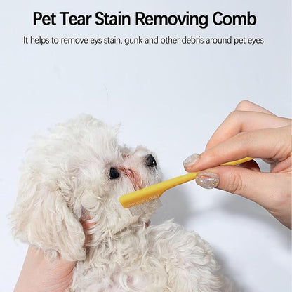 JGocot Dog Tear Stain Remover Comb for Small Doggy and Cats Pet Grooming Tool with Round Tip Stainless Steel Mini Scissor for Pet Facial Eye Area