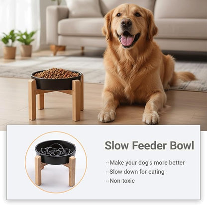 Ceramic Slow FeederDog Bowl for Medium Large Dogs,Heavy Weighted,Puzzle Eating Bowl Modern Maze (Black, 8.66in)