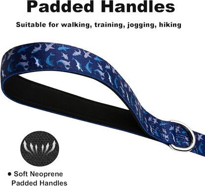 Dog Leash for Small Dogs, 5ft Dog Lead with Padded Handle, Soft Nylon Dog Leash for Walking, Deep Blue Shark