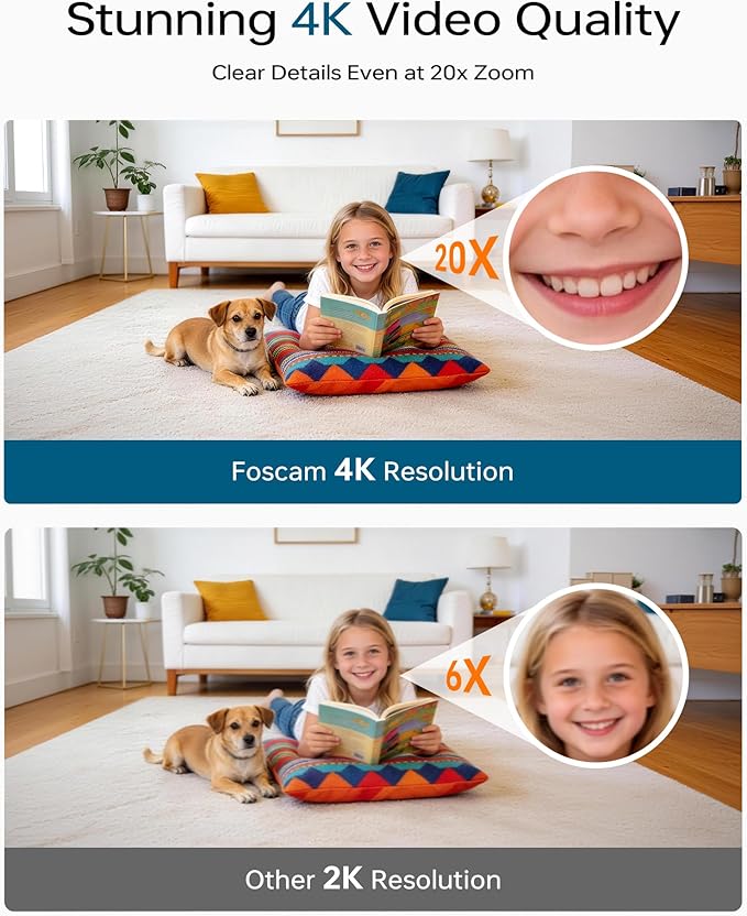 FOSCAM 4K Indoor Camera, Full Space Sense WiFi Camera with 360° Radar Auto-Tracking Baby & Pet Camera - No-Blind-Spot View, One Touch Call, Human/Motion/Sound Detection, Compatible with Alexa (Black)