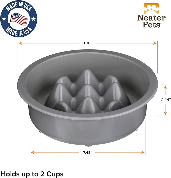 The Niner Slow Feed Bowl - Raised Peaks Slow Down Pets Eating - Fits Elevated Feeders Including Neater Feeder Large Sizes - Gentle on Teeth and Gums - Holds up to 2 Cups (Gunmetal Grey)