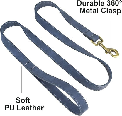 Didog PU Leather Dog Leash, Colorful Dog Leash 4ft, Strong and Durable Faux Leather Lead, Walking and Training Lead for Small Medium Dogs,Blue