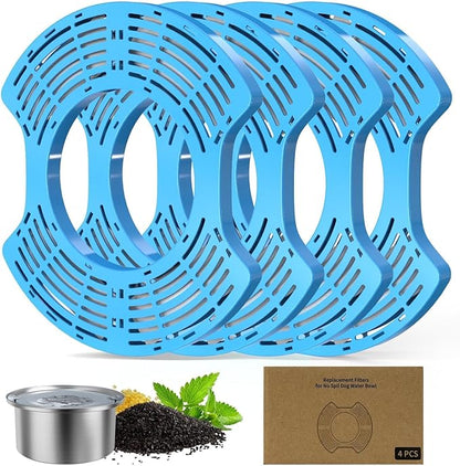 4 Pcs Stainless Steel Dog Water Bowl Filters - Activated Carbon Replacement Filters for No Spill Dog Water Bowl