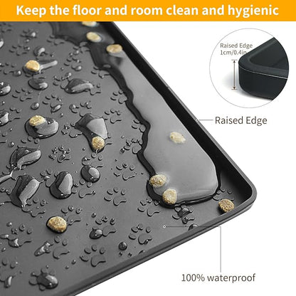 Ptlom Pet Placemat for Dog and Cat, Mat for Prevent Food and Water Overflow, Suitable for Small, Medium and Big Pet,24.5" 16.5", Black