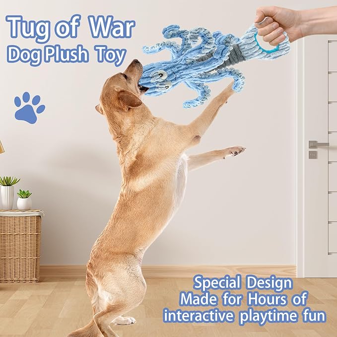 Squeaky Dog Toys, Octopus Dog Toy Interactive Tug of War Puppy Toy to Keep Them Busy(Blue)
