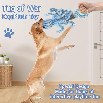 Squeaky Dog Toys, Octopus Dog Toy Interactive Tug of War Puppy Toy to Keep Them Busy(Blue)