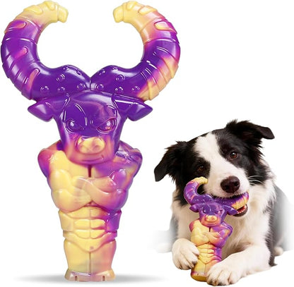 Indestructible Dog Toys for Aggressive Chewers, Tough Dog Toys for Large Dogs, Durable Dog Chew Toys to Keep Them Busy, Interactive Aggressive Chew Toys for Medium Dogs, Beef Flavor (C-Bull)