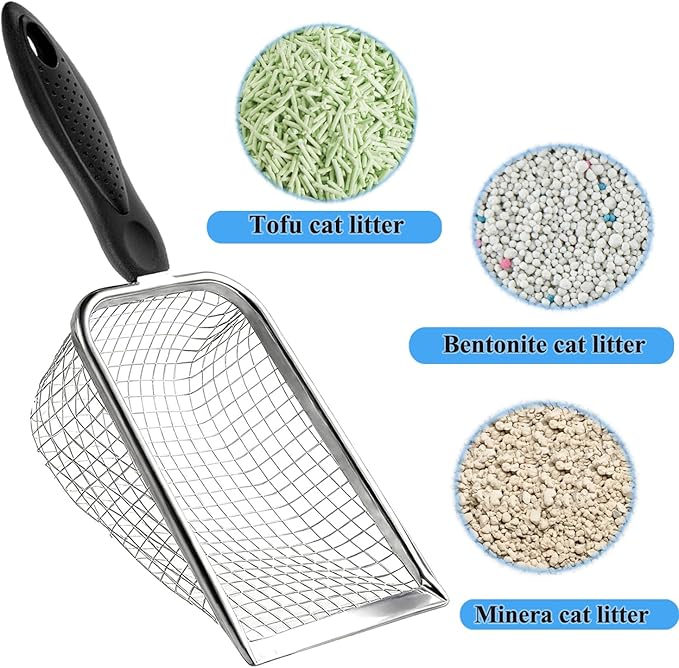 itPlus Cat Litter Scoop, Stainless Steel Cats Sturdy Mesh Scooper Kitty Litter Scoop Long Handle Scooper Shovel Sifter for All Litter Types Metal Cat Scooper for Litter Box