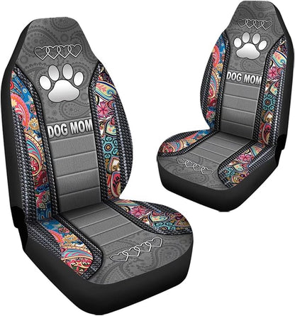 Dog Mom Paw Boho Floral Print Car Seat Covers, Waterproof Soft Universal Fashionable Car Seat Cushion Cover, Fit for Almost Vehicle