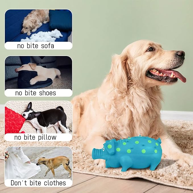 WishLotus Natural Latex Dog Squeaky Toy, Pig-Shaped Dog Chew Toys for Teeth Cleaning, Puppy Chew Toy for Dogs to Relieve Stress and Reduce Boredom (Blue,1pc L-Size)
