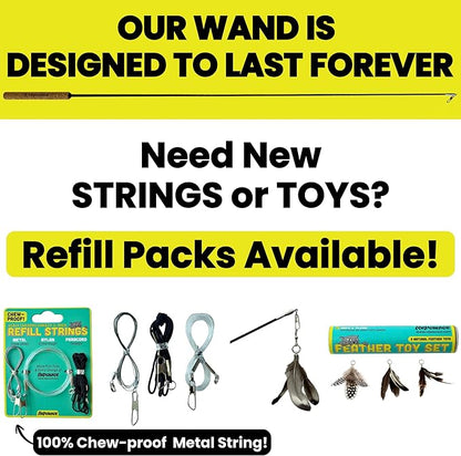 Forever Stick - The Unbreakable Cat Wand Toy, Durable Cat Toy Wand, Extra Long Cat String Toy, Cat Fishing Pole Toy for Bored Indoor Adult Cats, Cat Stick Toy, Cat Feather Wand, Cat Teaser Wand