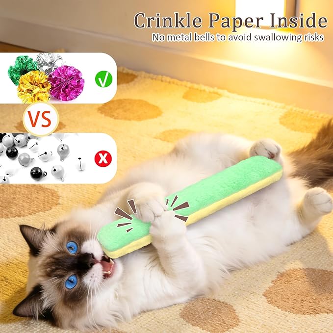 Retro Shaw Refillable Catnip Toys for Cats, 3Pcs Cat Toys Pillows with Crinkle Sound, Interactive Indoor Kitten Nip Chew Kitty Kicker Toy for Exercise 8 Inches