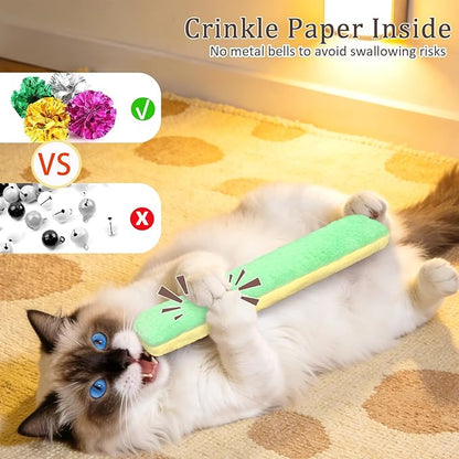 Retro Shaw Refillable Catnip Toys for Cats, 3Pcs Cat Toys Pillows with Crinkle Sound, Interactive Indoor Kitten Nip Chew Kitty Kicker Toy for Exercise 8 Inches
