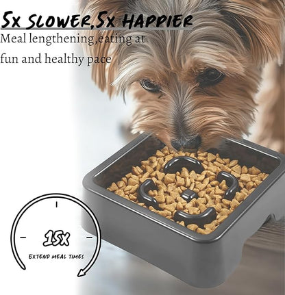 Personalized Slow Feeder Bowl for Dogs & Cats - Custom Name, Non-Slip Bottom, Easy to Clean, Puzzle Food Dish for Puppy & Kitten, Small & Medium Pet Bowls & Plates（Square）