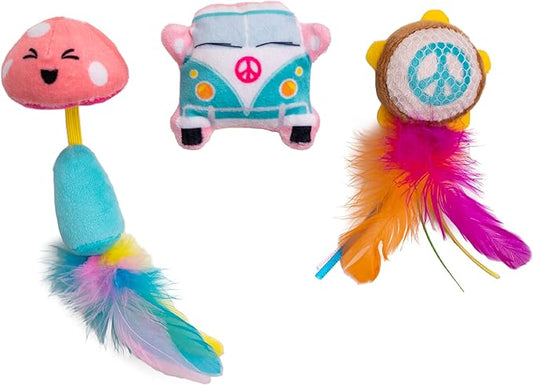 Catstages Festival 3 Pack Interactive Catnip Cat Toys with Crinkle Sounds, Flinger, & Feathers for Play, Batting & Chasing