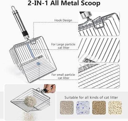 Stainless Steel Litter Box, Extra Large Litter Boxes for Big Cats, XL Metal Cat Litter Box with Lid, Anti-Urine Leakage, Non-Sticky, Include Cat Mat and Litter Scoop