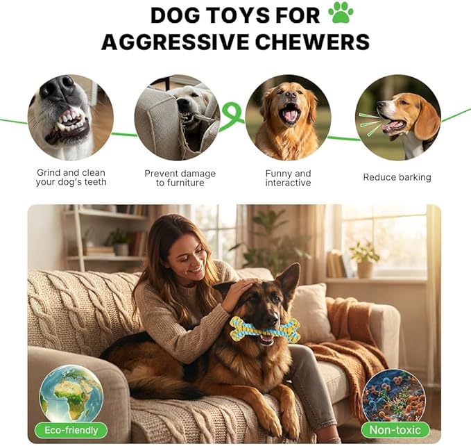 Knot Rope Dog Bone Toy - Glow in The Dark Interactive Dog Chew Toy, Pet Teeth Cleaning Dental Toy for Small, Medium, and Large Dogs - Durable Material, 8.6 inches