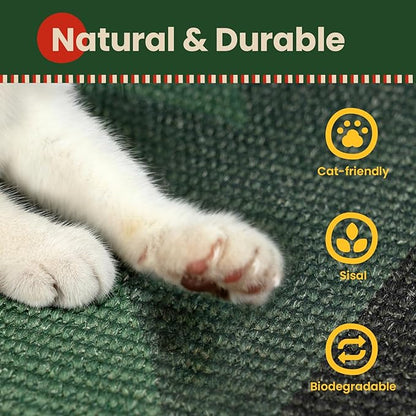 Cat Scratcher Mat,Sisal Cat Scratch Pad,Horizontal Floor Cat Scratching Pads Rug for Indoor Cats,Protector for Wall&Carpets&Sofas,Kitty Xmas-Gift, Includes Cat Toy (M, Christmas)