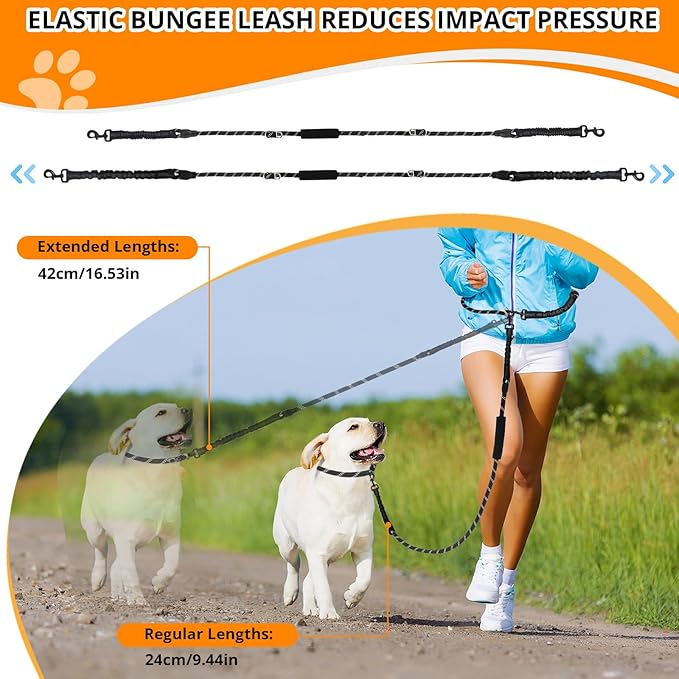 Heavy Duty Hands Free Dog Leash, 10FT Adjustable Handsfree Dog Training Leash with Shock Absorbing Bungee, No Pull Tangle Free Reflective Body Waist Leash for Dog Walking Running (Blue)