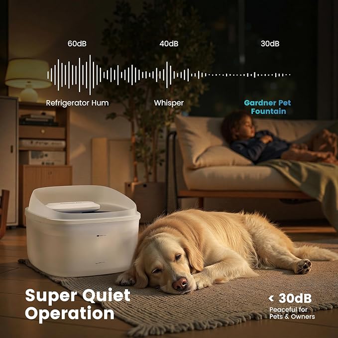 Gardner Pet Dog Water Fountain for Large Dogs, 8L/2.1Gal Large Capacity Automatic Dog Water Bowl Dispenser with Vortex Circulation, Splash-Proof, Quiet Dog Water Bowl(Without Adapter)