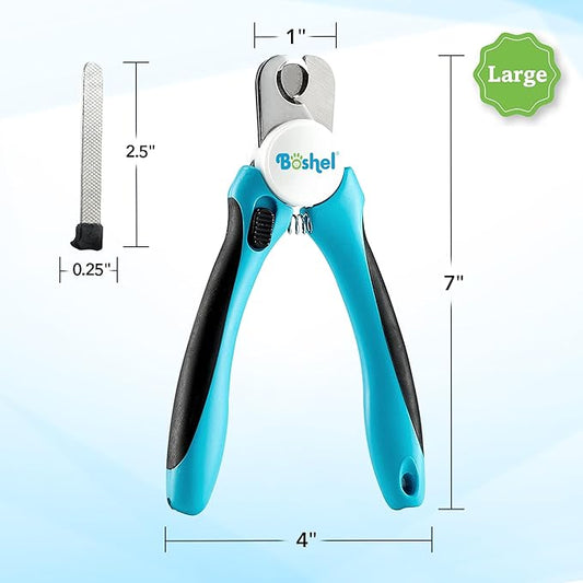 Boshel Large Dog Nail Clippers with Safety Guard to Avoid Over-Cutting Nails and Free Nail File, Razor Sharp Blades, Professional at Home Grooming