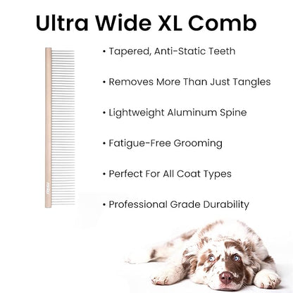 Fresh Ultra Wide XL Metal Pet Comb, Oval Aluminum Handle, Wide Tooth Spacing, Metal Grooming Comb for Dogs, 9.75"