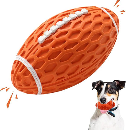 Squeaky Dog Toy, Bacon Flavored Rubber Dog Ball for Aggressive Chewers, Floating Fetch Outdoor Dog Football, Durable and Interactive Dog Toy for Medium Large Dogs, Orange, Large