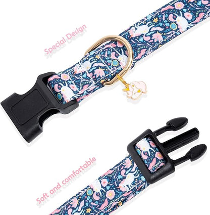 Faygarsle Cotton Designer Dogs Collar Cute Unicorn Dog Collars for Girl Female Small Medium Large Dogs with Unicorn Charms M
