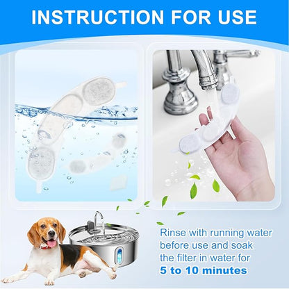 Dog Water Bowl Filter Replacement Compatible with Smartoo 236oz/7L Stainless Steel Dog Water Fountain, Multilayer Filtration System Dog Water Bowl Filter Replacement, 12 Filters + 12 Sponge