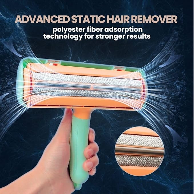 Pet Hair Remover Roller, Reusable Pet Hair Removal Brush for Dogs and Cats, Self Clean Fur from Couch, Bed, Rugs, Laundry and Clothes, Green