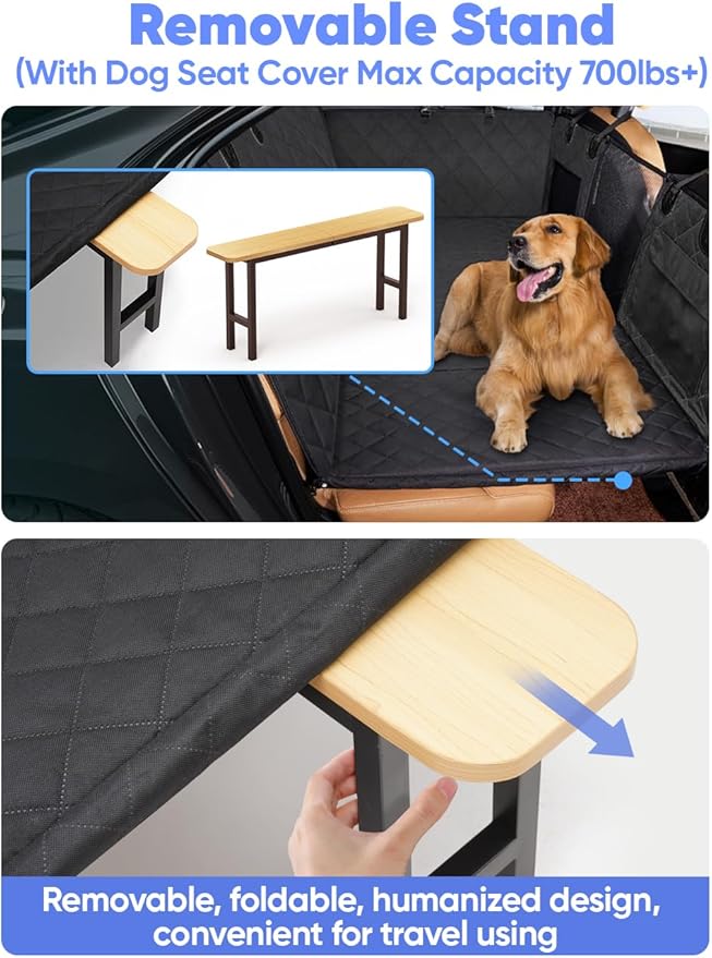 Turosur Dog Car Seat Cover for Back Seat with Hard Bottom Removable Stand Waterproof Dog Hammock for Car Travel Bed Pet Backseat Extender Protector for SUV Small Truck Holds 700 lbs