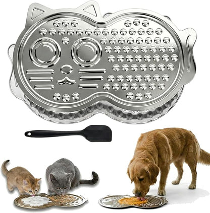 Heavy Duty Stainless Steel Lick Mat for Dogs & Cats - 15"×10" Large Metal Dog Licking Mat, Chew Proof Slow Feeder Mat with Suction Cups for Puppy & Cat, Dishwasher Safe, Whisker-Friendly