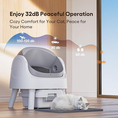 Self Cleaning Cat Litter Box, Automatic Litter Box for Multiple Cats, Integrated Safety Protection with Open-Top Design