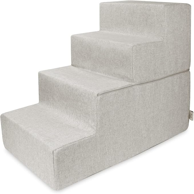 Best Pet Supplies Foldable Foam Pet Steps for Small Dogs and Cats, Portable Ramp Stairs for Couch, Sofa, and High Bed Climbing, Non-Slip Balanced Indoor Step Support, Paw Safe - Sand, 4-Step