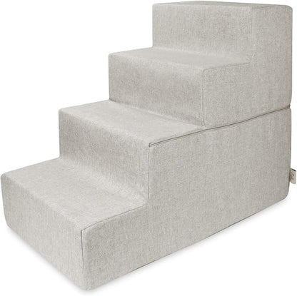 Best Pet Supplies Foldable Foam Pet Steps for Small Dogs and Cats, Portable Ramp Stairs for Couch, Sofa, and High Bed Climbing, Non-Slip Balanced Indoor Step Support, Paw Safe - Sand, 4-Step