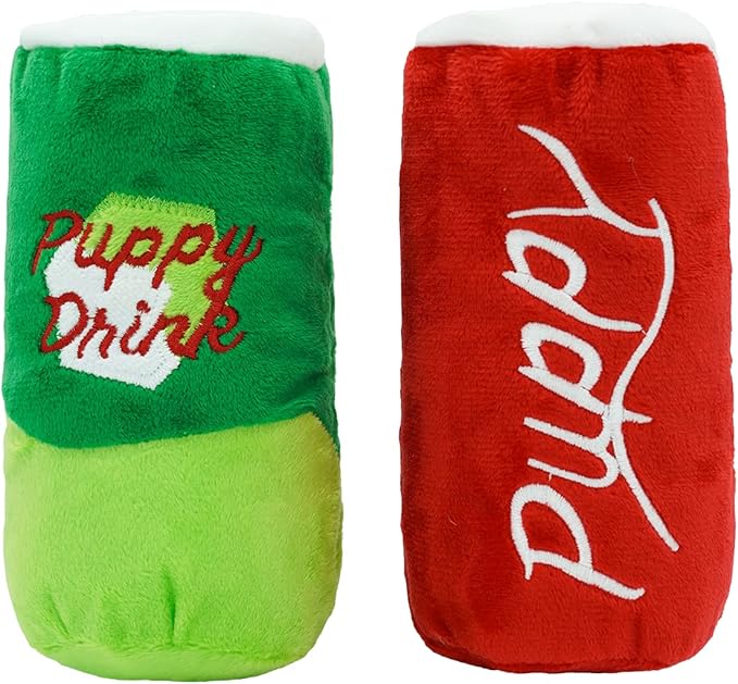 HugSmart | Plush and Squeaky Dog Toys (Soda Drinking Cans Combo)｜Soft Plus Interactive Fetch Dog Toy for Small Medium Breeds (Puppy Drink 2 Pack)