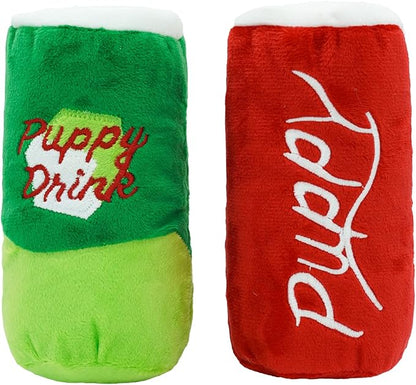 HugSmart | Plush and Squeaky Dog Toys (Soda Drinking Cans Combo)｜Soft Plus Interactive Fetch Dog Toy for Small Medium Breeds (Puppy Drink 2 Pack)