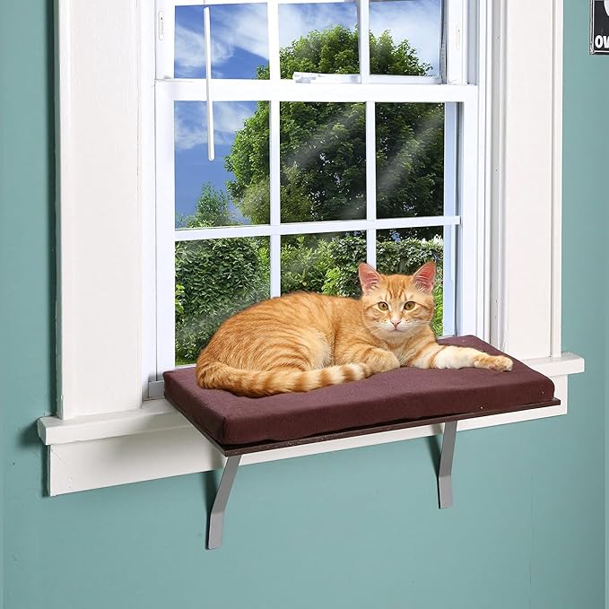 at Window Perch seat: Sunny Kitty Window Sill Shelf, with Fleece Foam Cushion & Washable Cover