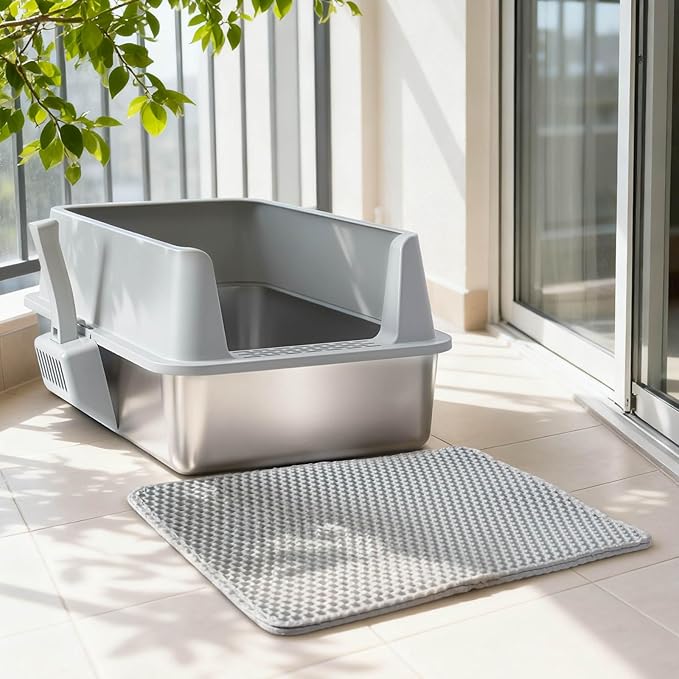 XL Stainless Steel Litter Box, Extra Large High Sided Metal Cat Litter Box with Lid and Scooper, Easy Clean, Non Stick & No Smell