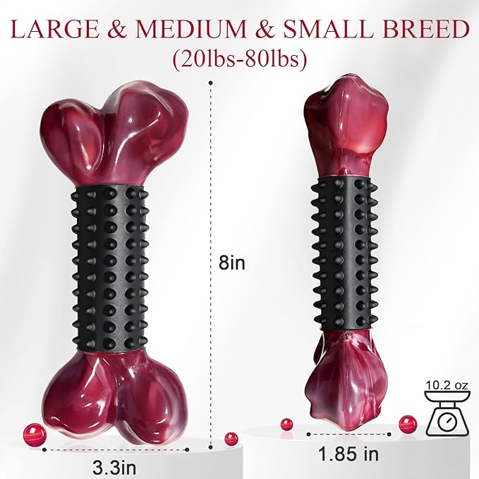 Apasiri 3-Pack Dog Toys for Aggressive Chewers with Bacon Flavor: Dog Bones for Large Dogs, 8" Chew Toys Long-Lasting, Tough Nylon & Rubber Dogs Toys