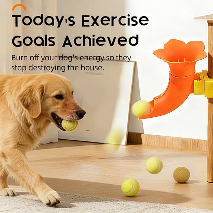 Dog Ball Thrower, Automatic Interactive Tennis Ball Thrower with Adjustable Launching Settings and 360 Degree Rotation, Dog Toy for Medium Sized Dogs