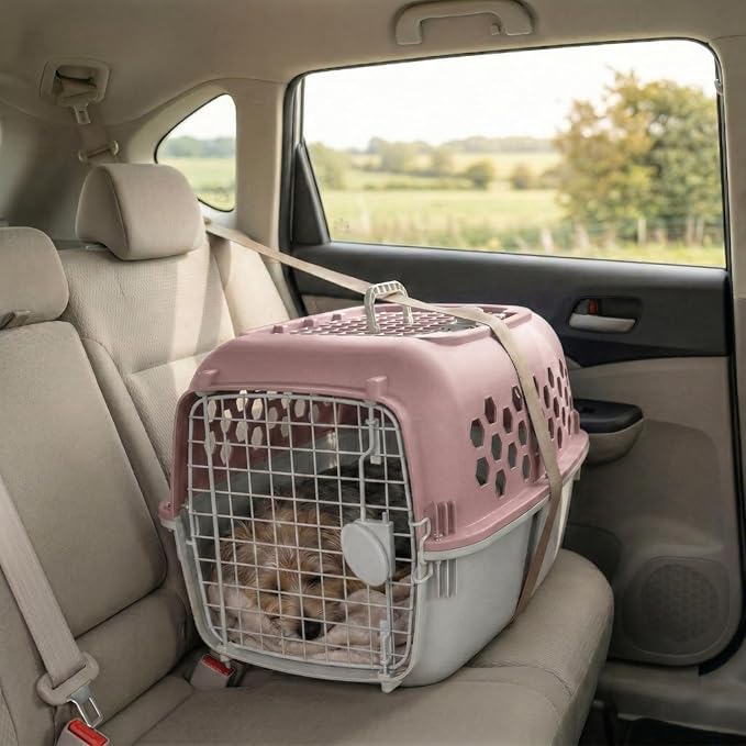 Hard-Sided Pet Carrier for Dogs and Cats | 24-Inch Top-Load Travel Kennel with Double Door Entry | Heavy-Duty Plastic Crate for Vet Visits & House Training, Pink/Gray, Up to 30 lbs Capacity