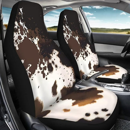 Car Seat Covers Waterproof Brown Cow Print Car Seat Covers Front Seats Only Easy Installation Stretch Polyester Fabric Cover Suitable for Cars, SUV and Trucks, 2 Pack