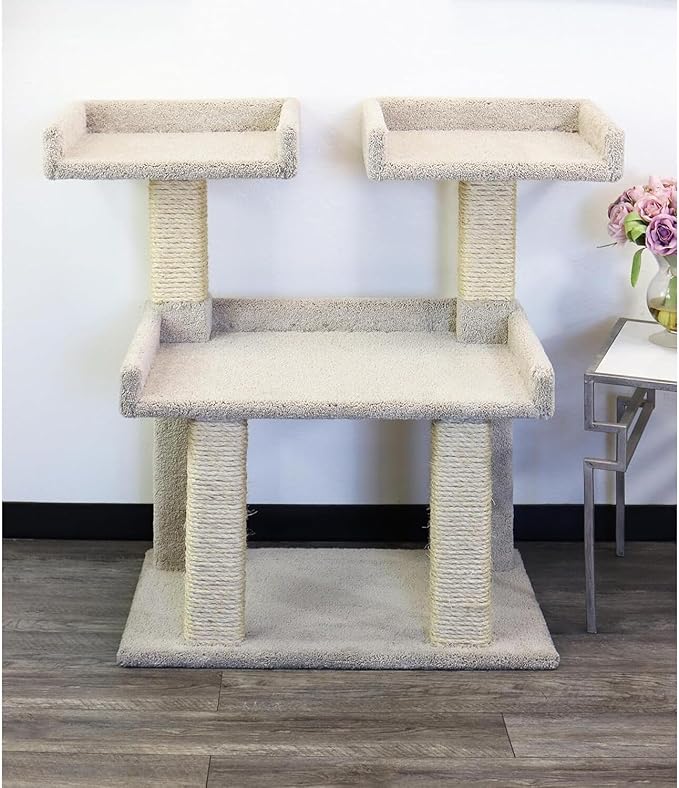 Maykoosh Boldly Bohemian Triple Cat Perch - Multi-Level, 28" L x 23" W x 36.5" H, Green, for All Breed Sizes, Ideal for Climbing, Scratching, Cuddling, Jumping Beige/42.5" L x 24" W x 38" H
