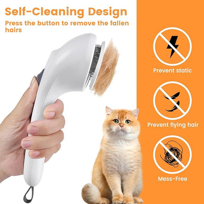 Pet Steam Brush for Dog & Cat, 4 in 1 Self Cleaning Cat Steam Brush for Shedding, Mist Spray Hair Removal Comb for Long Haired Pet Grooming, Effectively Prevents Flying Fur and Reduce Static