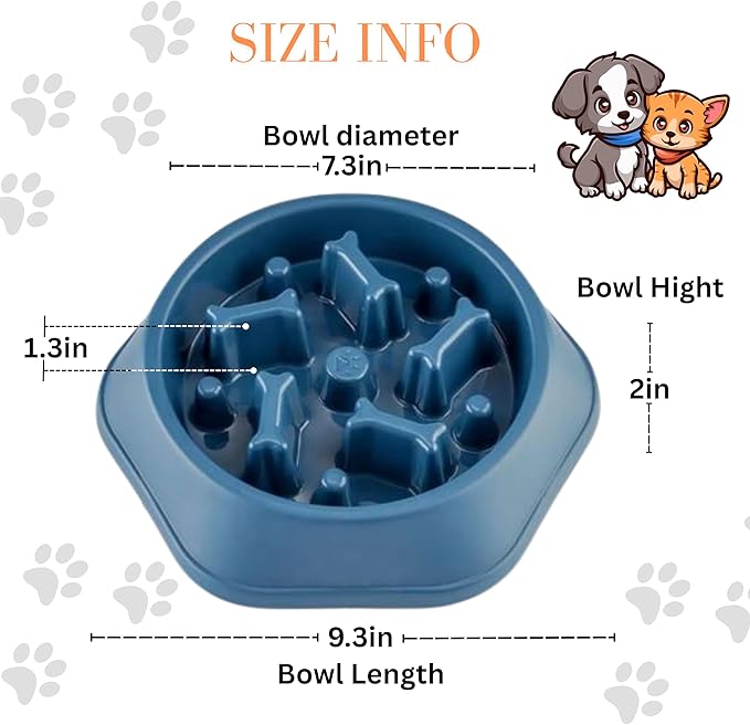 Slow Feeder Dog Food Bowl – Bowl Designed to Slow Eating, Promotes Healthy Digestion and Prevents Bloat, Ideal for Cats and Dogs (DarkBlue)