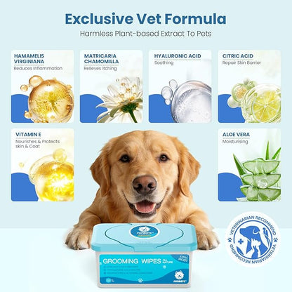 Pet Wipes for Dogs & Cats, Extra Moist & Thick Grooming Puppy Wipes with 100 Fresh Counts, Aloe Vera/Nature
