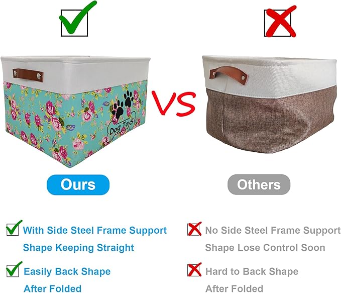 Large Collapsible Dog Toy Basket - Rectangle Bin for Pet Toys & Accessories